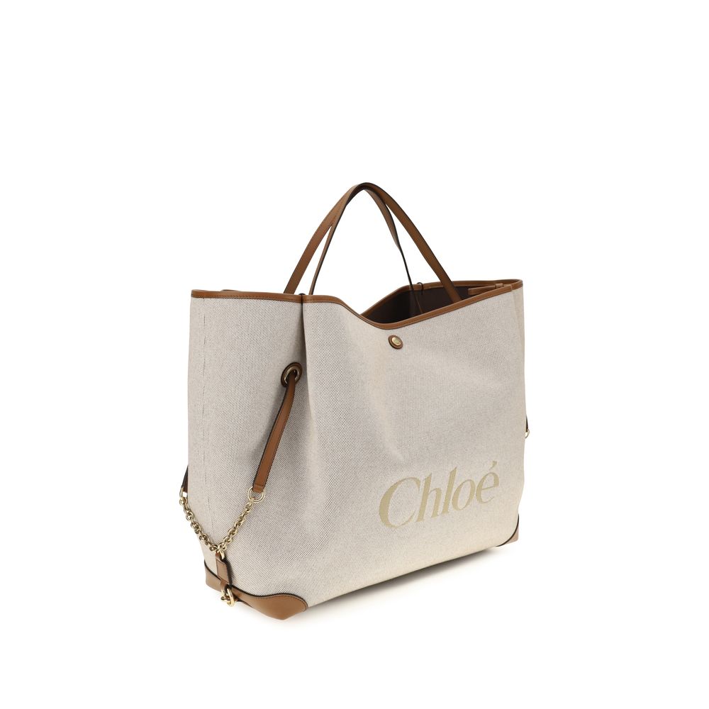 Bolso de hombro Chloé de algodón beige