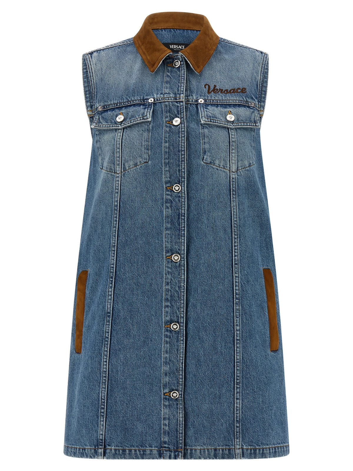 Versace Blue Cotton Short Dress