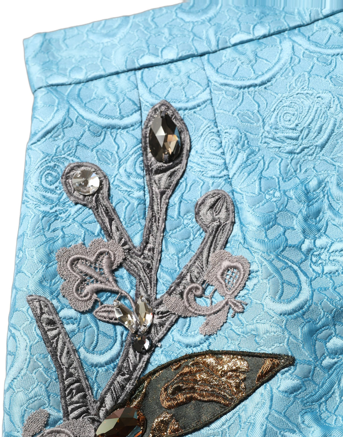 Dolce & Gabbana Blue Jacquard Embroidered A-line Midi Skirt