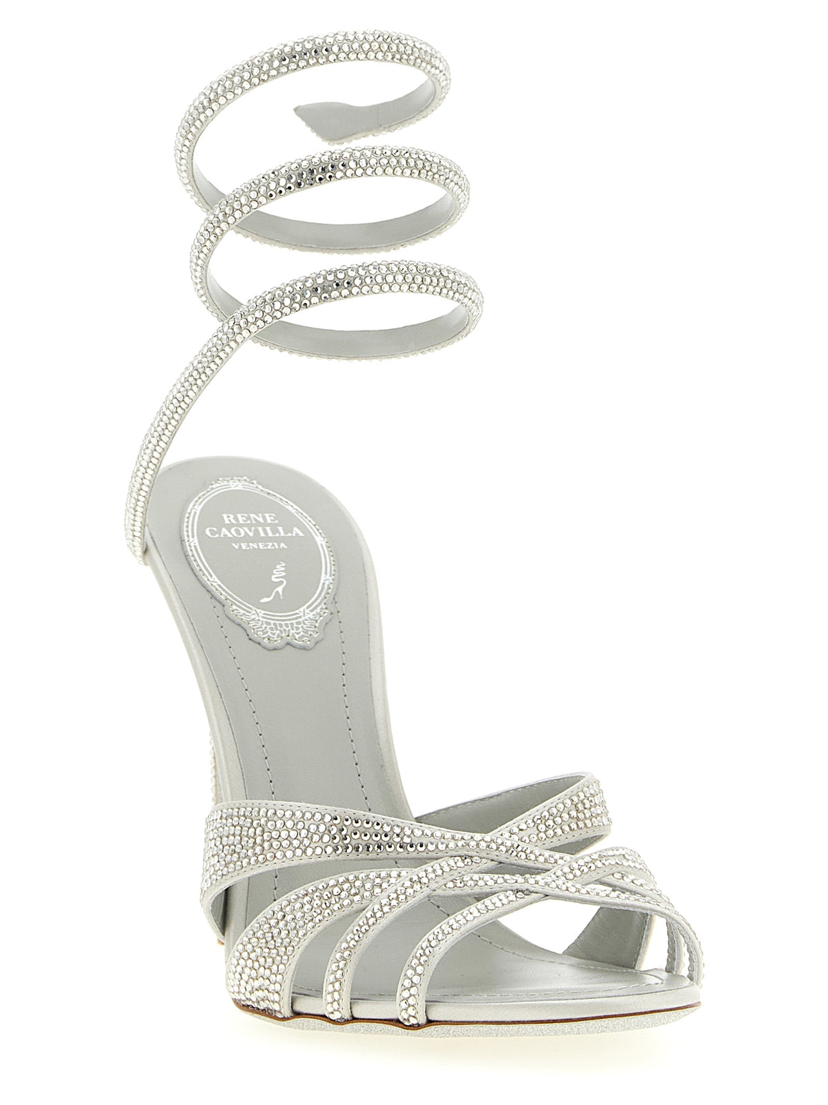 RENE CAOVILLA Silver Viscose Stiletto Heel Sandals