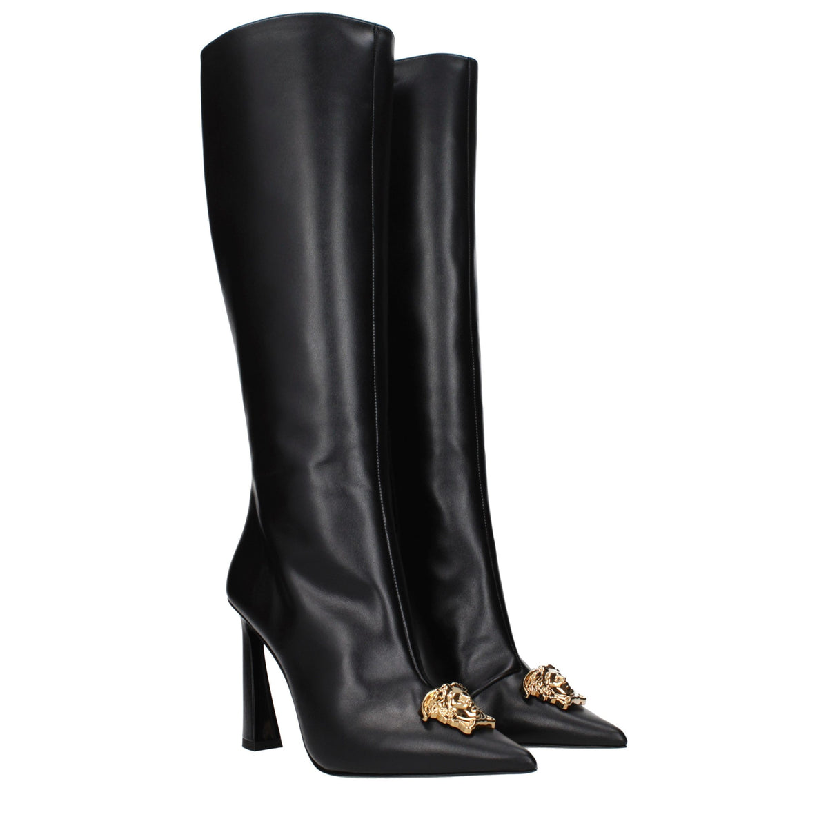 Versace Black Leather High Heel Boots