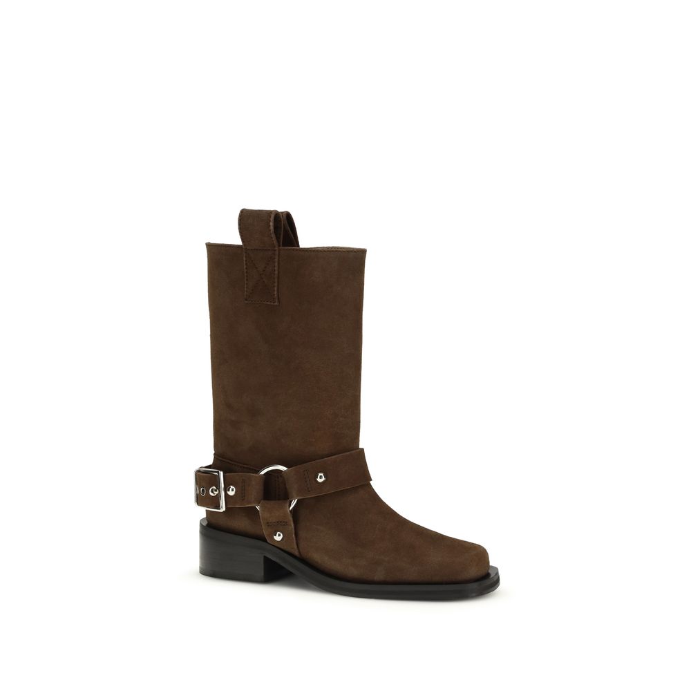 Ganni Brown Calf Leather Bos Taurus Lace-Up Boots