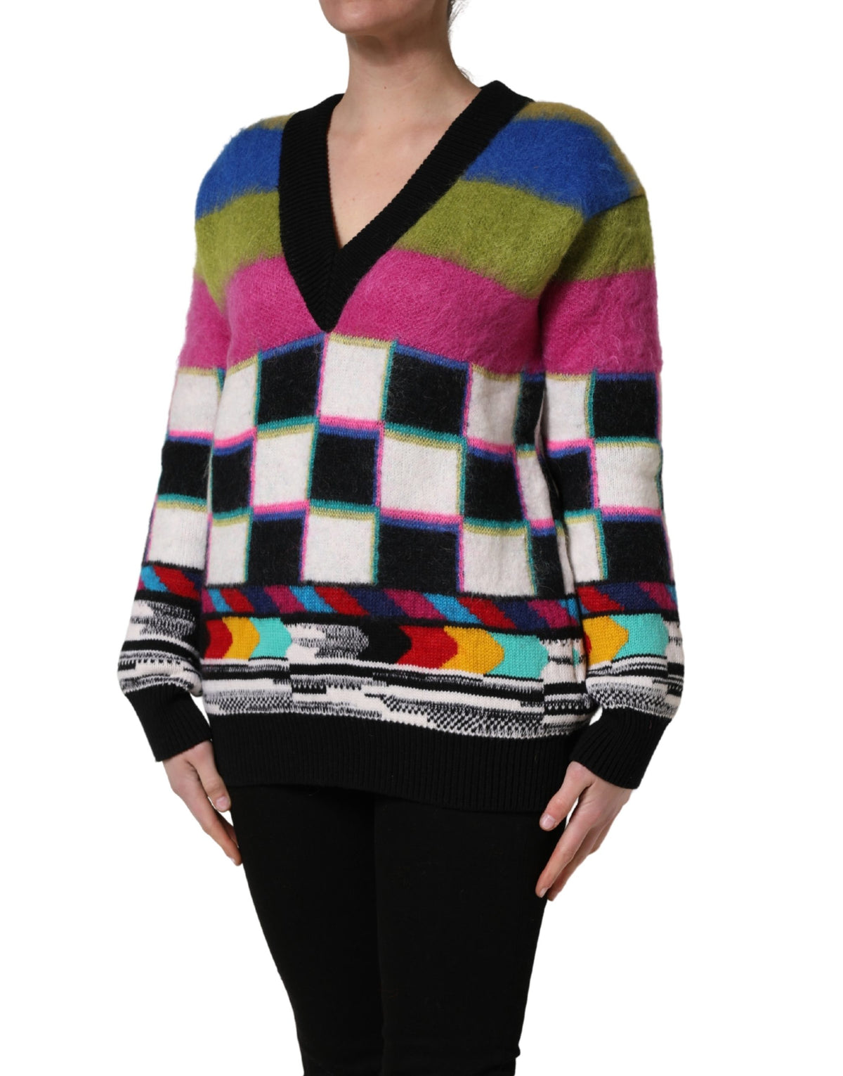 Dolce & Gabbana Multicolor Stripes V-neck Pullover Sweater