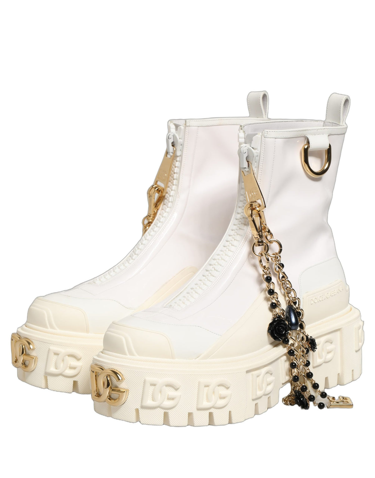 Dolce & Gabbana White Leather Rubber Logo Ankle Boots Shoes