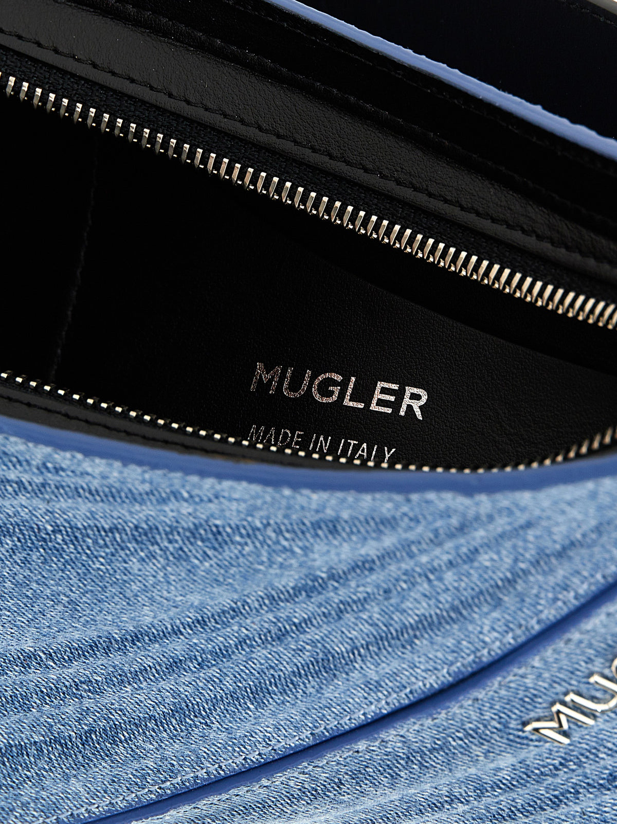 Mugler Blue Calfskin Shoulder Bag
