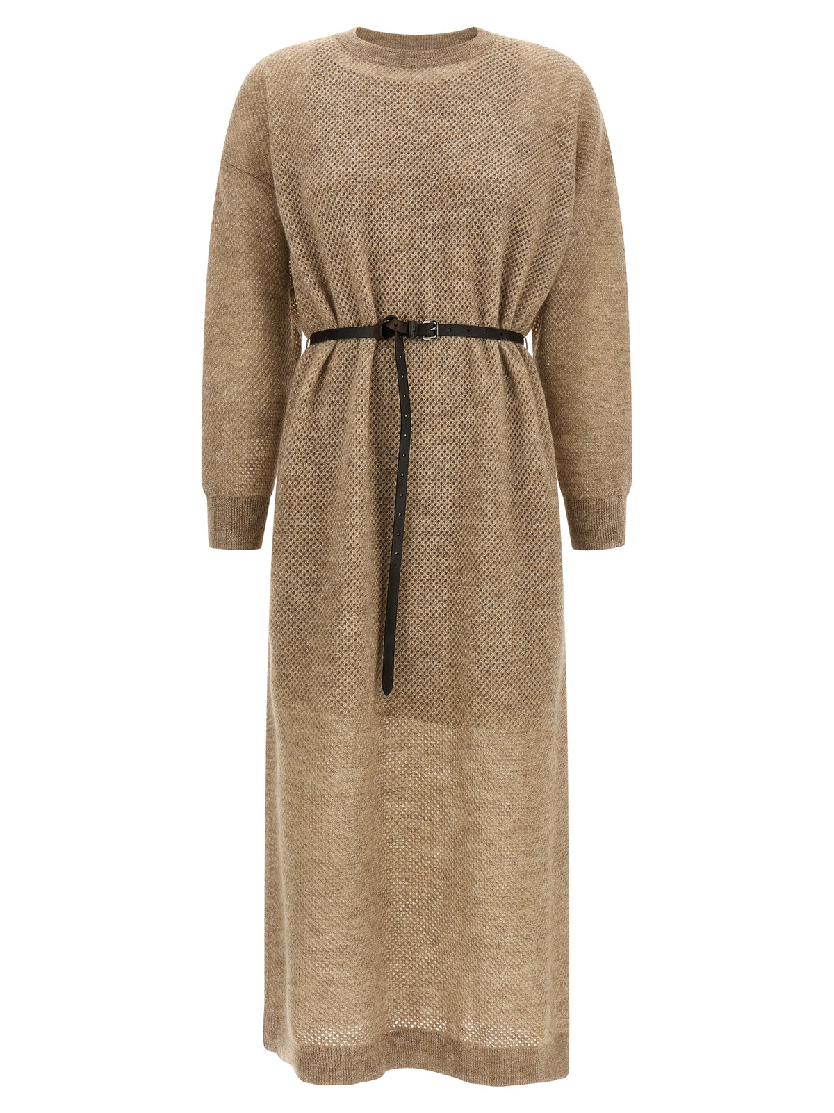 Brunello Cucinelli Beige Wool Midi Dress