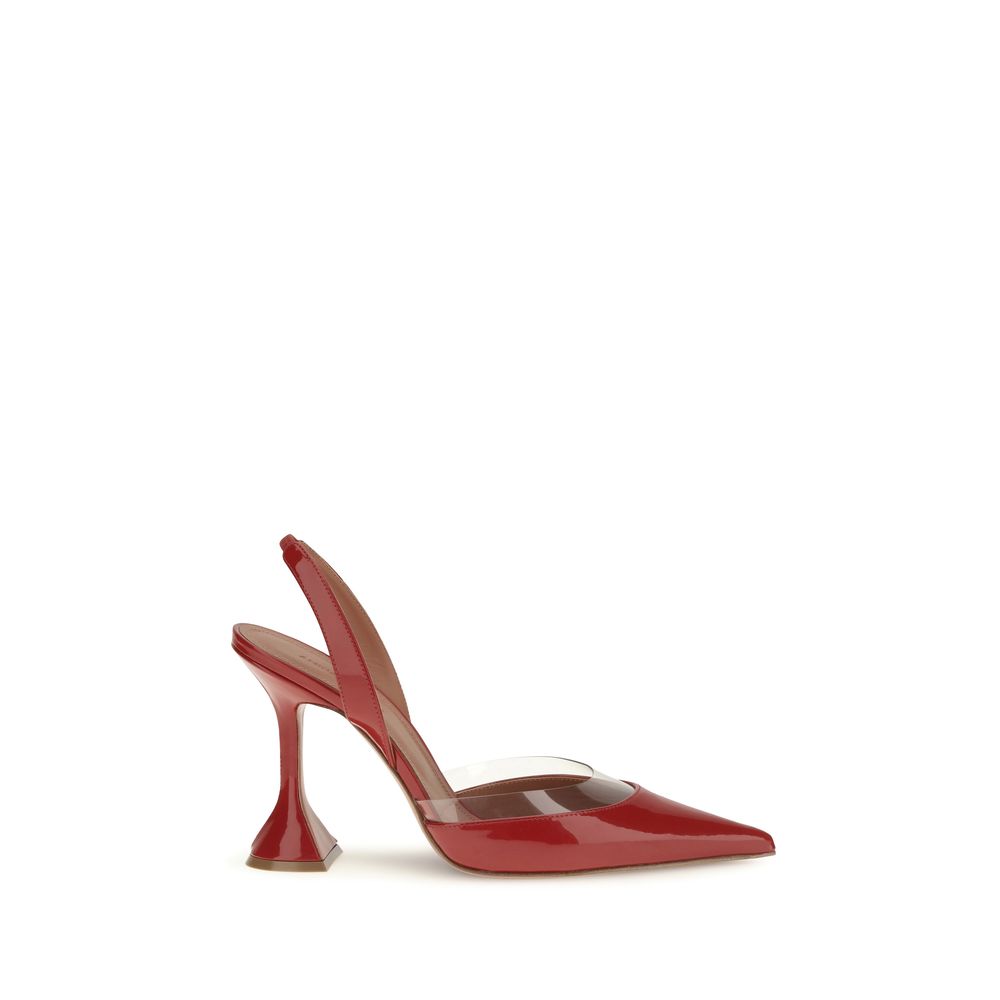 Amina Muaddi Red Calf Leather Bos Taurus High Heel Pumps