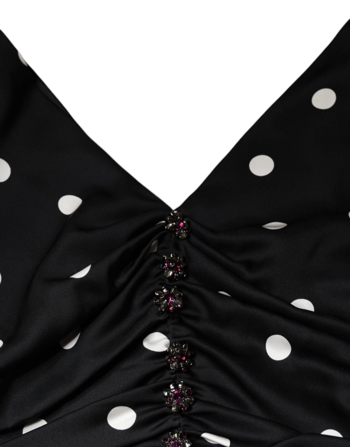 Dolce & Gabbana Black Silk Polka Dot Vneck Tassel Midi Dress