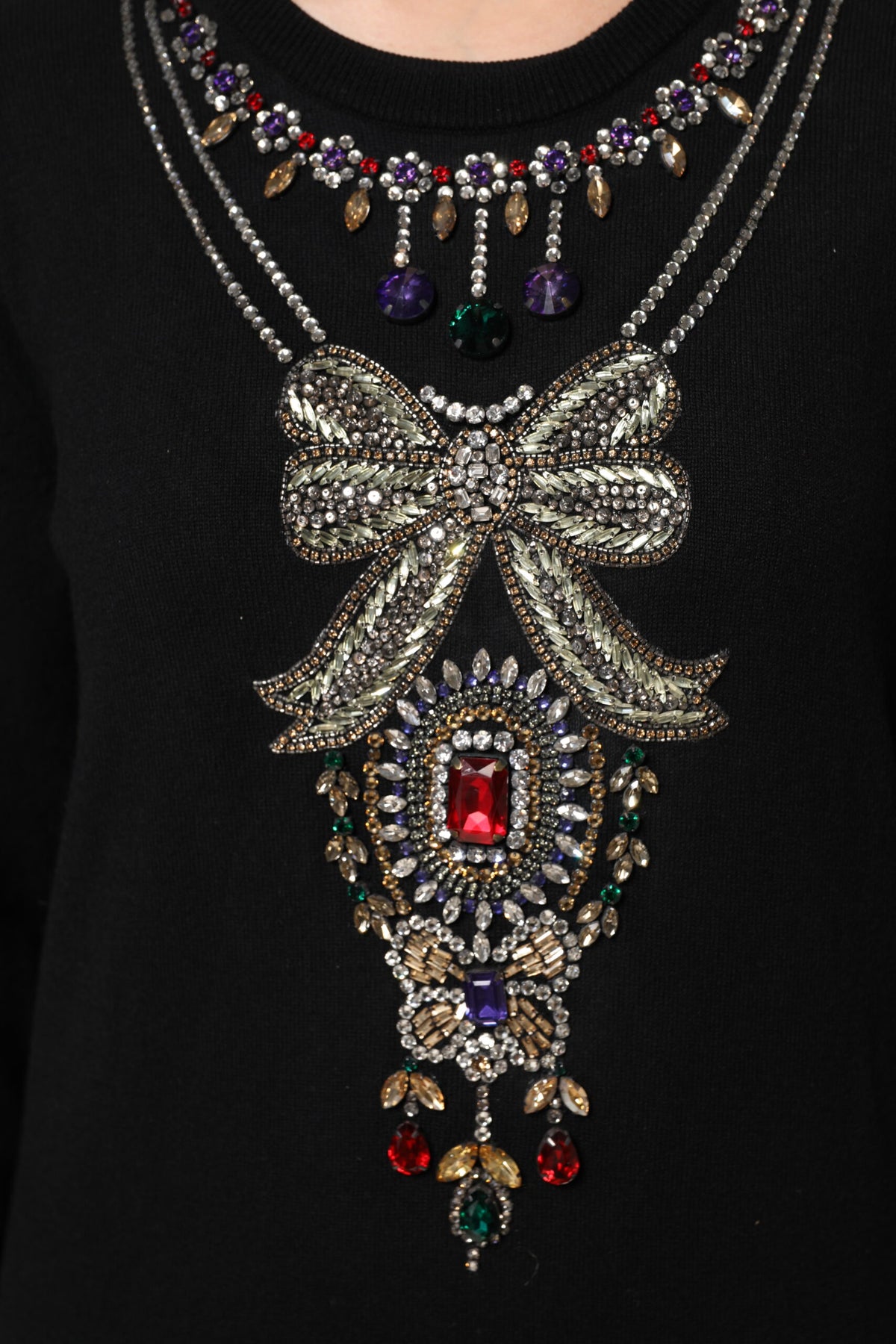 Dolce & Gabbana Black Cashmere Crystal Embellished Sweater