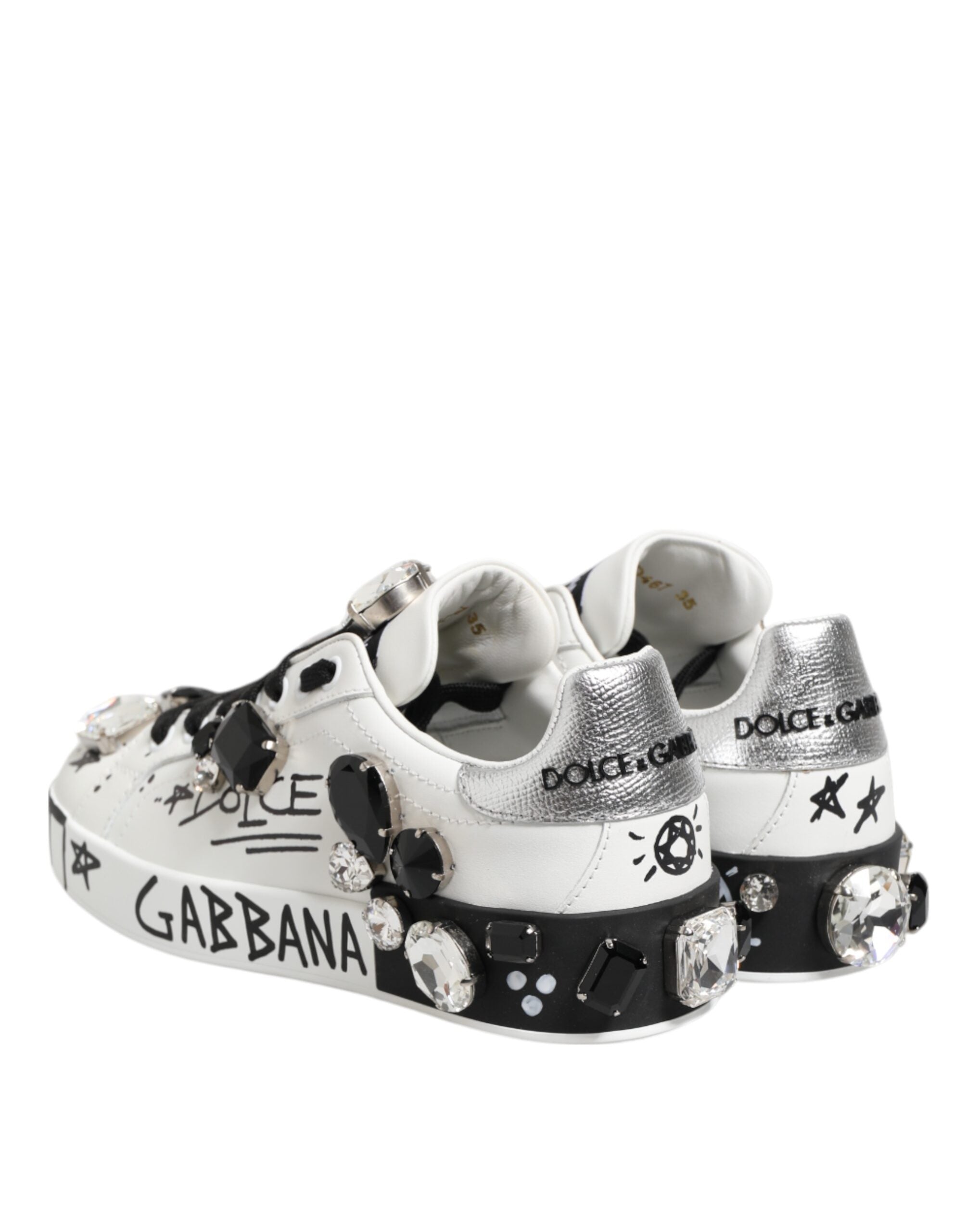 Dolce & Gabbana White Portofino Crystal Sneakers  Shoes